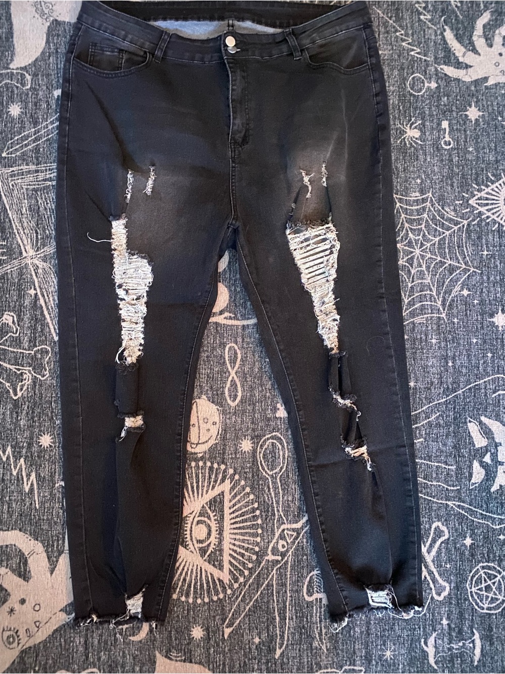SHEIN Black Distressed Skinny Jeans
